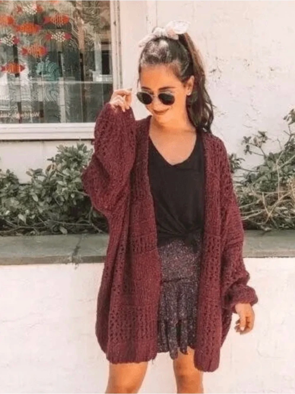 Free People Saturday Morning Open-Front Chunky Oversized Knit Cardigan - Plum